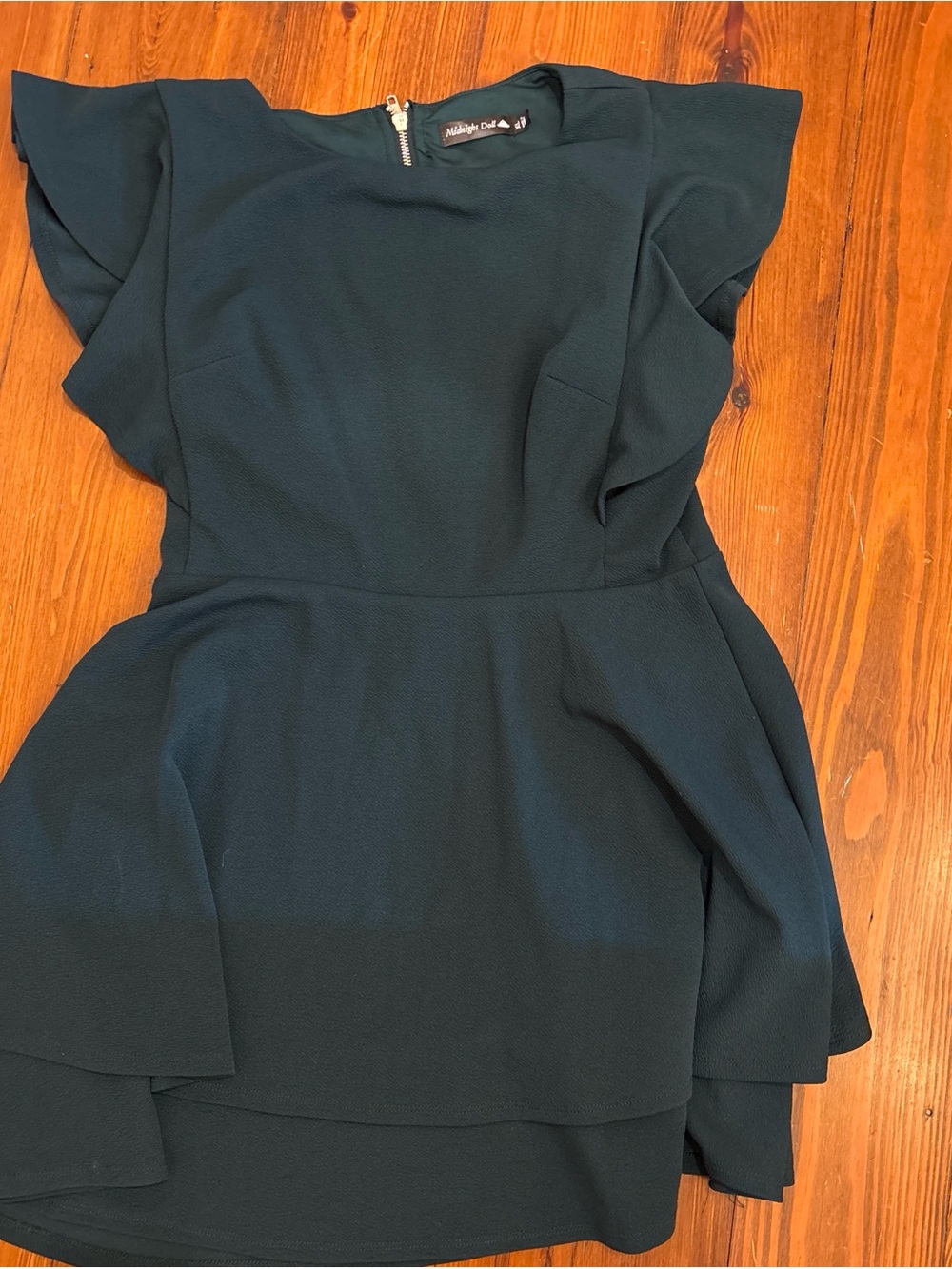 Flutter Sleeve midnight doll mini Dress in Deep Teal/ dark green